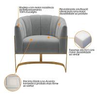 Kit 2 Poltronas De ativas Sala De Estar Mavie Base De Ferro Dourado Bouclé Móveis Cinza - 7