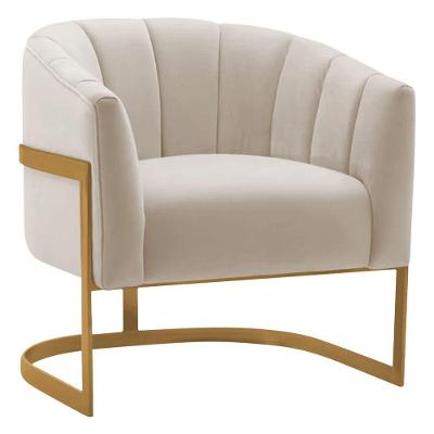 Poltrona De ativa Sala De Estar Mavie Base De Ferro Dourado Linho Móveis Rosê