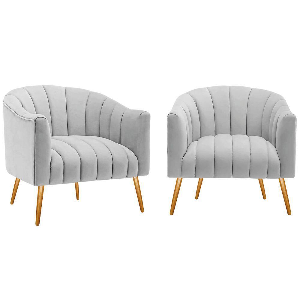 Kit 02 Poltronas Decorativas Senna Linho Cinza Claro - 1