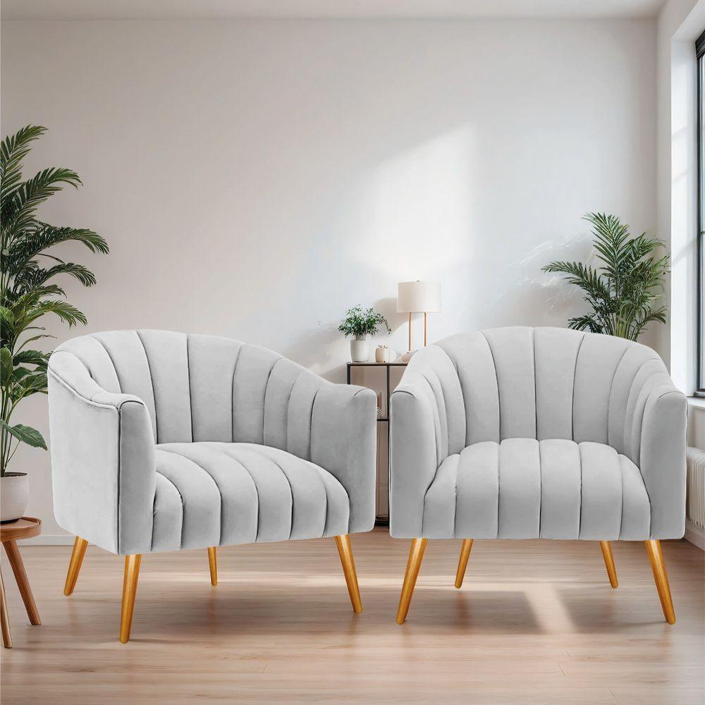 Kit 02 Poltronas Decorativas Senna Linho Cinza Claro - 9