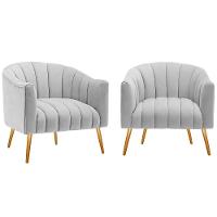 Kit 02 Poltronas Decorativas Senna Linho Cinza Claro - 1