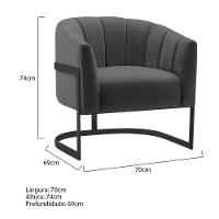 Poltrona Decorativa Sala De Estar Recepção Mavie Base De Ferro Preto Linho Adj Decor Cinza Escuro - 5