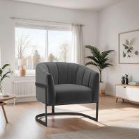 Poltrona Decorativa Sala De Estar Recepção Mavie Base De Ferro Preto Linho Adj Decor Cinza Escuro - 6