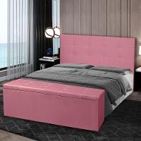 Kit Cabeceira E Calçadeira Baú Casal 1,40m Berlim Suede Rosa Dal Poz Estofados - 1