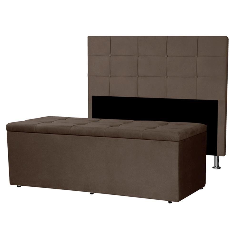 Kit Cabeceira E Calçadeira Baú Casal King 1,95m Roma Suede Marrom Dal Poz Estofados - 1