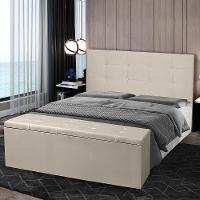 Kit Cabeceira E Calçadeira Baú Casal King 1,95m Berlim Suede Bege Dal Poz Estofados - 2