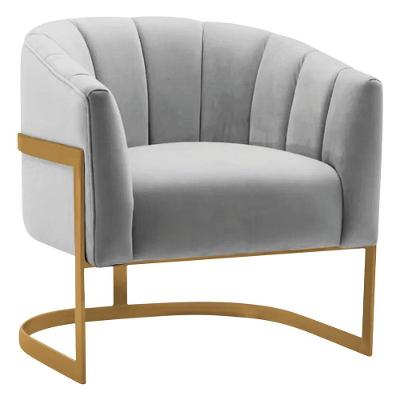 Poltrona Decorativa Sala De Estar Recepção Mavie Base De Ferro Dourado Linho - Doce Sonho Móveis Cor Cinza Claro