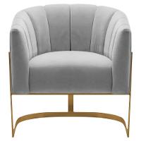 Poltrona Decorativa Sala De Estar Recepção Mavie Base De Ferro Dourado Linho - Doce Sonho Móveis Cor Cinza Claro - 5