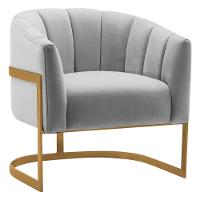 Poltrona Decorativa Sala De Estar Recepção Mavie Base De Ferro Dourado Linho - Doce Sonho Móveis Cor Cinza Claro - 1