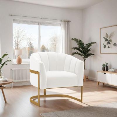 Poltrona De ativa Sala De Estar Mavie Base De Ferro Dourado Bouclé Móveis Branco