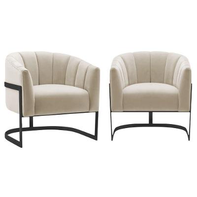 Kit 2 Poltronas Decorativas Sala De Estar Recepção Mavie Base De Ferro Preto Bouclé Adj Decor Cinza