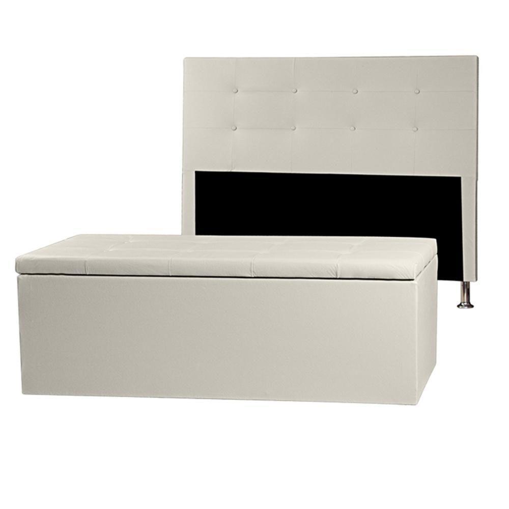 Kit Cabeceira E Calçadeira Baú Casal King 1,95m Berlim Material Sintético Bege Dal Poz Estofados - 1