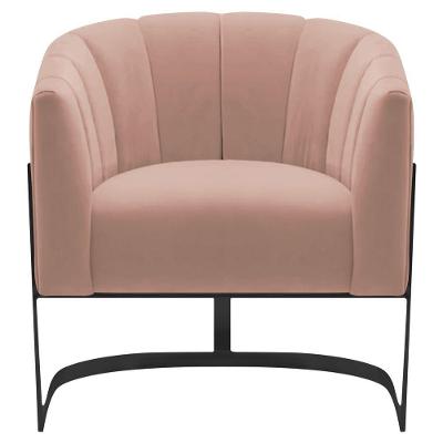 Poltrona Decorativa Sala De Estar Recepção Mavie Base De Ferro Preto Suede Cor Rosê