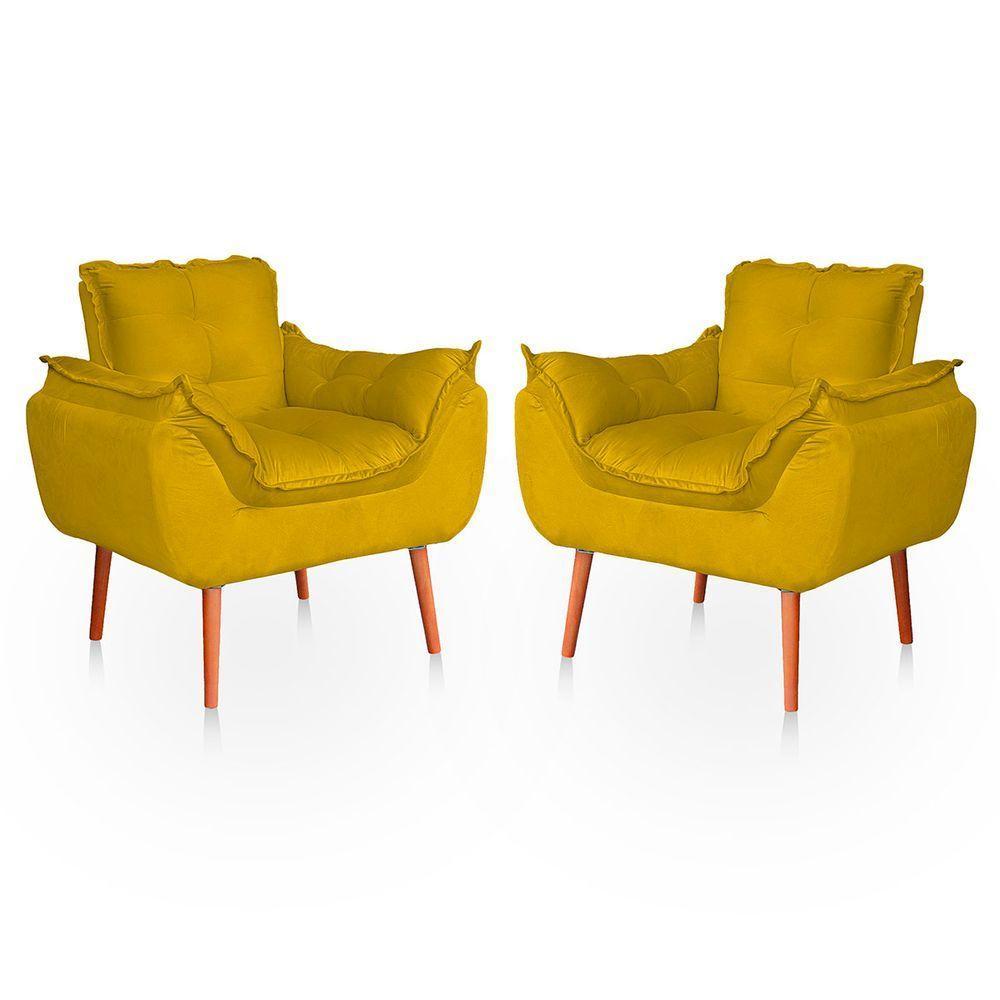Kit 02 Poltronas Opala Para Sala Confortável Resistente Amarelo - 1
