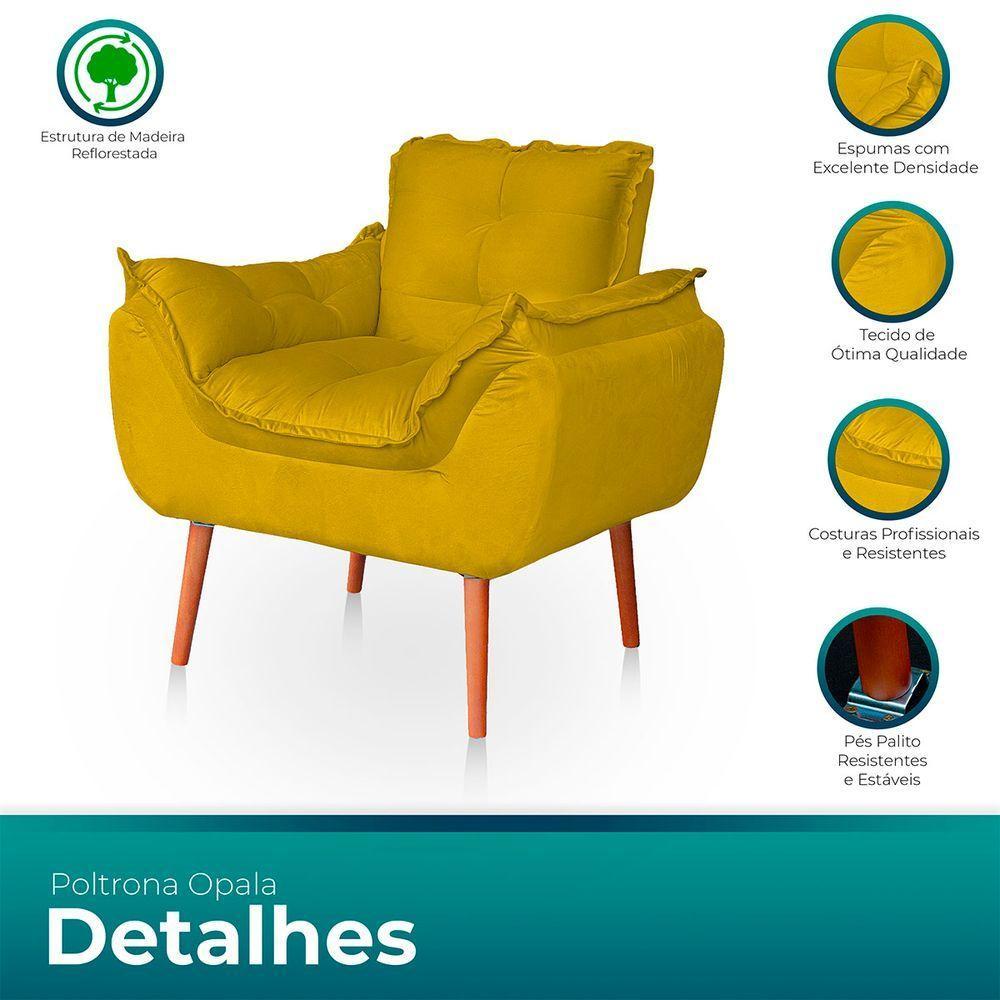 Kit 02 Poltronas Opala Para Sala Confortável Resistente Amarelo - 6