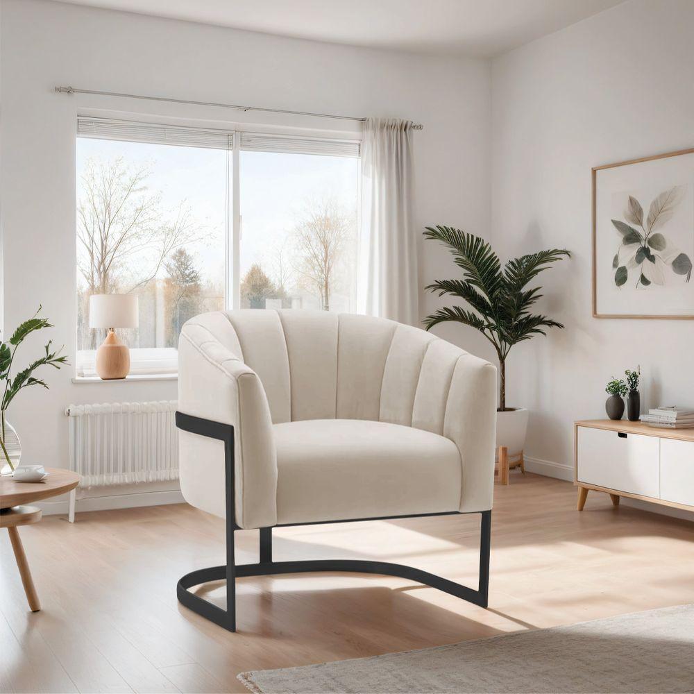 Poltrona De ativa Sala De Estar Mavie Base De Ferro Preto Linho Móveis Bege - 1
