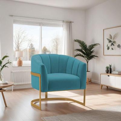 Poltrona De ativa Sala De Estar Mavie Base De Ferro Dourado Suede Móveis Azul Turquesa