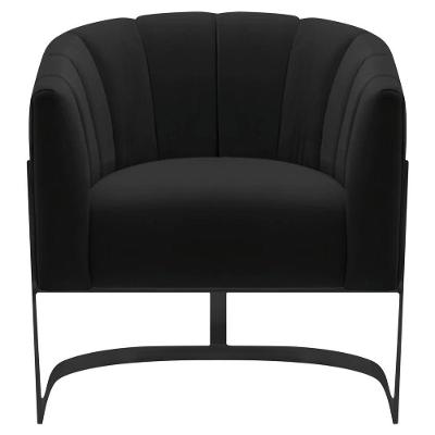 Poltrona Decorativa Sala De Estar Recepção Mavie Base De Ferro Preto Suede Cor Preto