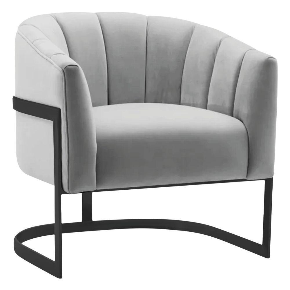 Kit 2 Poltronas Decorativas Sala De Estar Recepção Mavie Base De Ferro Preto Linho Cinza Claro - 4