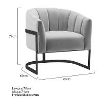 Kit 2 Poltronas Decorativas Sala De Estar Recepção Mavie Base De Ferro Preto Linho Cinza Claro - 6