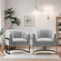 Kit 2 Poltronas Decorativas Sala De Estar Recepção Mavie Base De Ferro Preto Linho Cinza Claro - 7