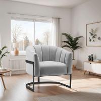 Poltrona De ativa Sala De Estar Mavie Base De Ferro Preto Linho Móveis Cinza Claro - 2