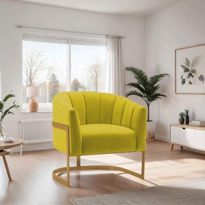 Poltrona De ativa Sala De Estar Mavie Base De Ferro Dourado Suede Móveis Amarelo