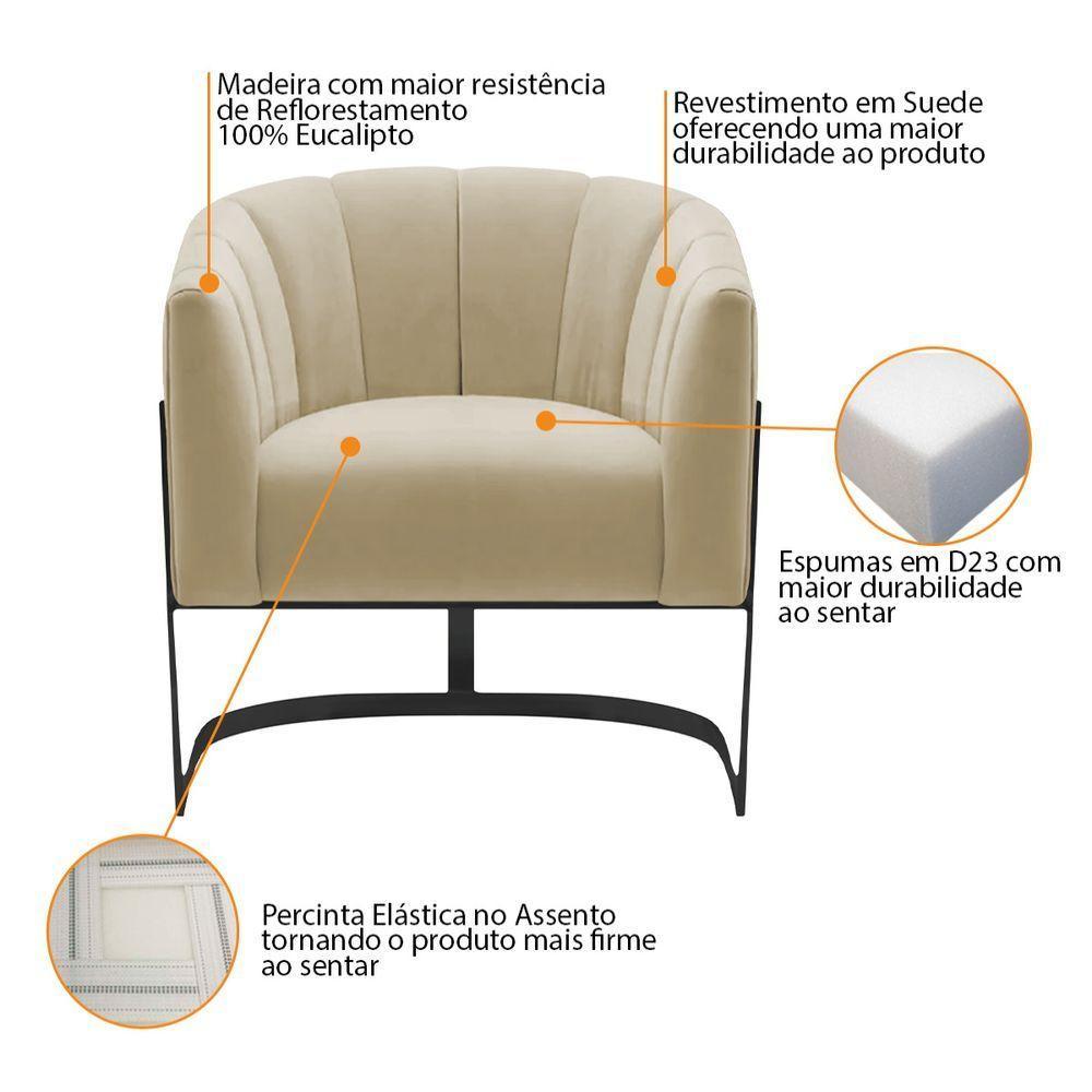 Kit 2 Poltronas Decorativas Sala De Estar Recepção Mavie Base De Ferro Preto Suede Cappuccino - 5
