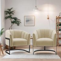 Kit 2 Poltronas Decorativas Sala De Estar Recepção Mavie Base De Ferro Preto Suede Cappuccino - 8