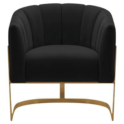 Poltrona De ativa Sala De Estar Mavie Base De Ferro Dourado Suede Móveis Preto