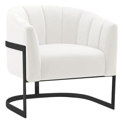 Poltrona Decorativa Sala De Estar Recepção Mavie Base De Ferro Preto Bouclé Adj Decor Branco