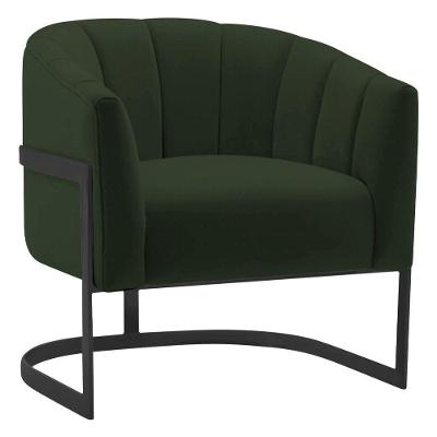 Poltrona Decorativa Sala De Estar Recepção Mavie Base De Ferro Preto Linho Adj Decor Verde
