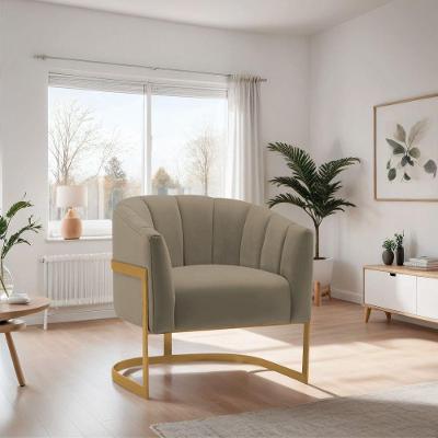 Poltrona De ativa Sala De Estar Mavie Base De Ferro Dourado Suede Móveis Cappuccino