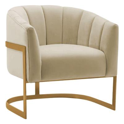 Poltrona Decorativa Sala De Estar Recepção Mavie Base De Ferro Dourado Suede Adj Decor Bege