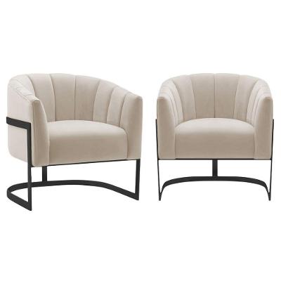 Kit 2 Poltronas Decorativas Sala De Estar Recepção Mavie Base De Ferro Preto Linho Adj Decor Bege