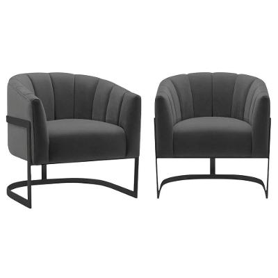 Kit 2 Poltronas Decorativas Sala De Estar Recepção Mavie Base De Ferro Preto Linho Adj Decor Cinza Escuro