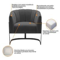 Kit 2 Poltronas Decorativas Sala De Estar Recepção Mavie Base De Ferro Preto Linho Adj Decor Cinza Escuro - 8