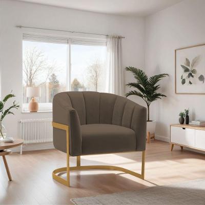 Poltrona De ativa Sala De Estar Mavie Base De Ferro Dourado Suede Móveis Marrom