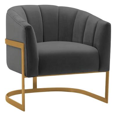 Poltrona Decorativa Sala De Estar Recepção Mavie Base De Ferro Dourado Linho Adj Decor Cinza Escuro