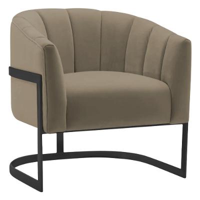 Poltrona Decorativa Sala De Estar Recepção Mavie Base De Ferro Preto Suede Adj Decor Cappuccino