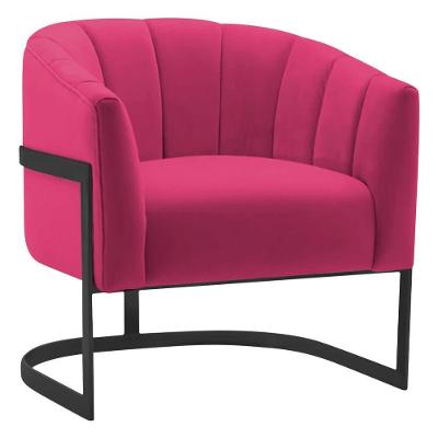 Poltrona Decorativa Sala De Estar Recepção Mavie Base De Ferro Preto Suede Adj Decor Pink