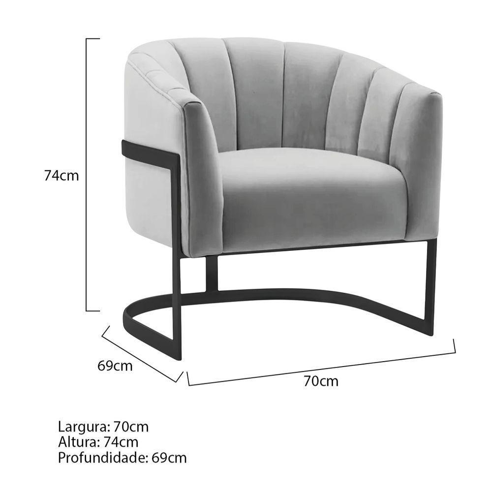 Kit 2 Poltronas Decorativas Sala De Estar Recepção Mavie Base De Ferro Preto Linho Adj Decor Cinza Claro - 6