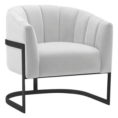 Poltrona Decorativa Sala De Estar Recepção Mavie Base De Ferro Preto Suede Adj Decor Branco