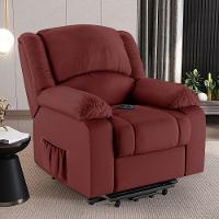 Poltrona Do Papai Reclinável Pietra Elevação Lift Elétrico Fh9 Pu Vermelho Mpozenato - 8