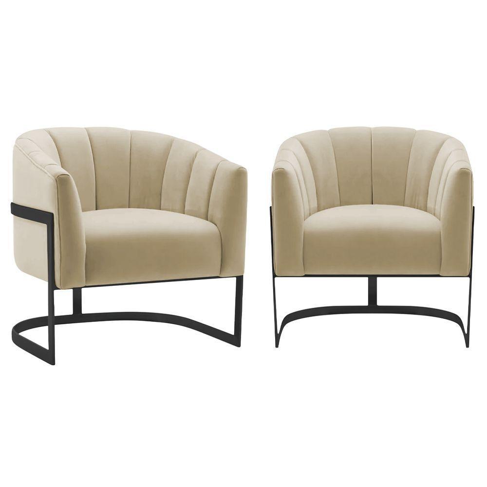 Kit 2 Poltronas De ativas Sala De Estar Mavie Base De Ferro Preto Suede Móveis Bege - 1