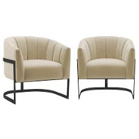 Kit 2 Poltronas De ativas Sala De Estar Mavie Base De Ferro Preto Suede Móveis Bege - 1