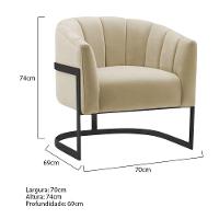 Kit 2 Poltronas De ativas Sala De Estar Mavie Base De Ferro Preto Suede Móveis Bege - 5