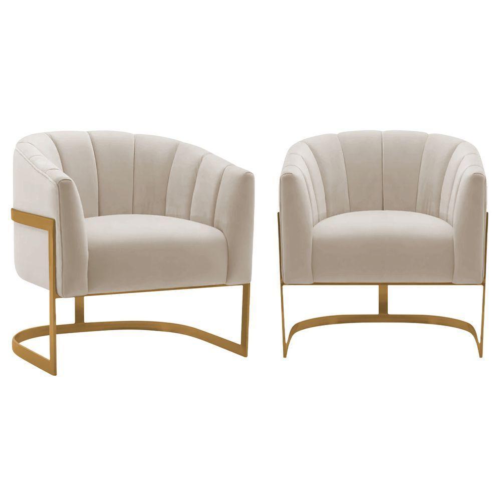 Kit 2 Poltronas De ativas Sala De Estar Mavie Base De Ferro Dourado Linho Móveis Cinza Escuro - 1