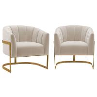 Kit 2 Poltronas De ativas Sala De Estar Mavie Base De Ferro Dourado Linho Móveis Cinza Escuro - 1