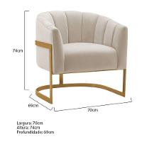 Kit 2 Poltronas De ativas Sala De Estar Mavie Base De Ferro Dourado Linho Móveis Cinza Escuro - 5